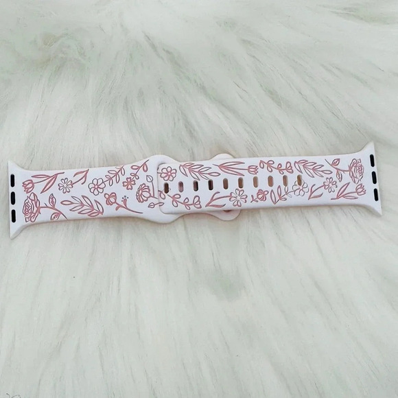 New Floral Design Apple Watch Bands  42mm 44mm 45mm 49mm in Pink White - Picture 2 of 5